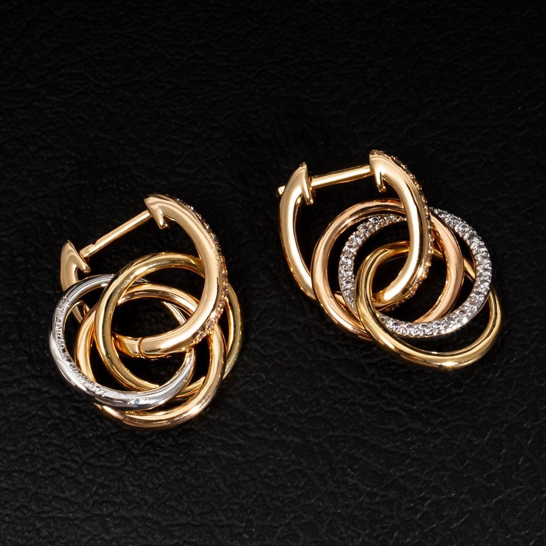 CARTIER TRINITY EARRINGS GOLD SILVER PINK GOLD DIAMONDS