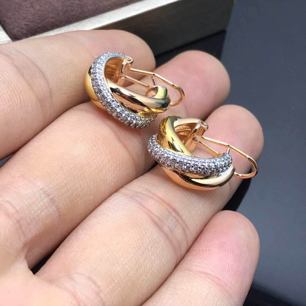 CARTIER TRINITY PINK GOLD DIAMOND GOLD EARRINGS