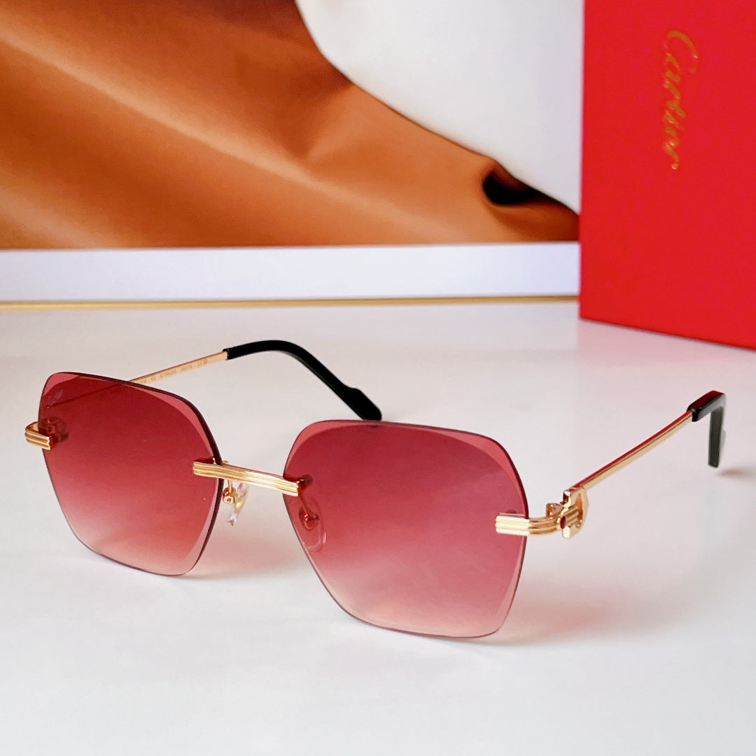CARTIER C DE RIMLESS SQUARE FRAME SUNGLASSES CT0625S IN METAL