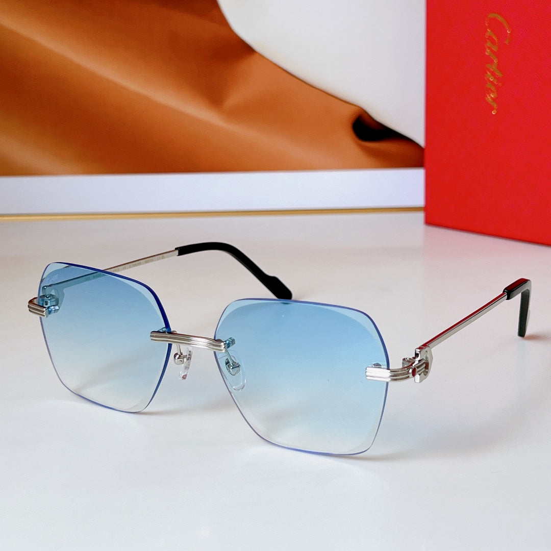 CARTIER C DE RIMLESS SQUARE FRAME SUNGLASSES CT0625S IN METAL
