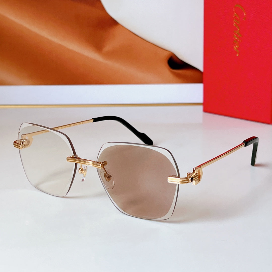 CARTIER C DE RIMLESS SQUARE FRAME SUNGLASSES CT0625S IN METAL