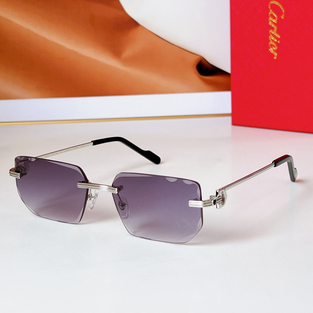 CARTIER C DE RIMLESS RECTANGULAR FRAME SUNGLASSES CT0627S IN METAL