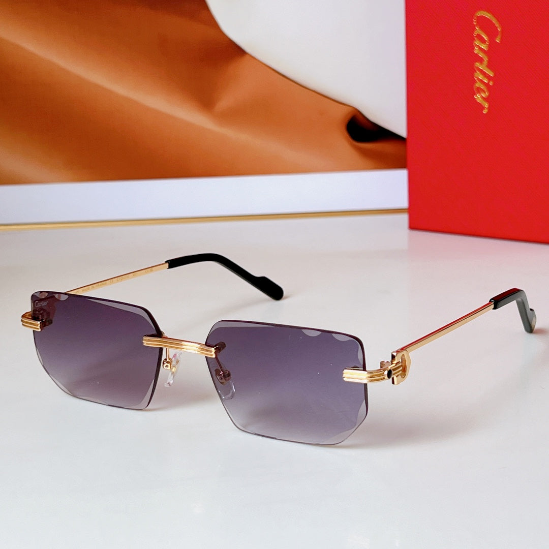 CARTIER C DE RIMLESS RECTANGULAR FRAME SUNGLASSES CT0627S IN METAL