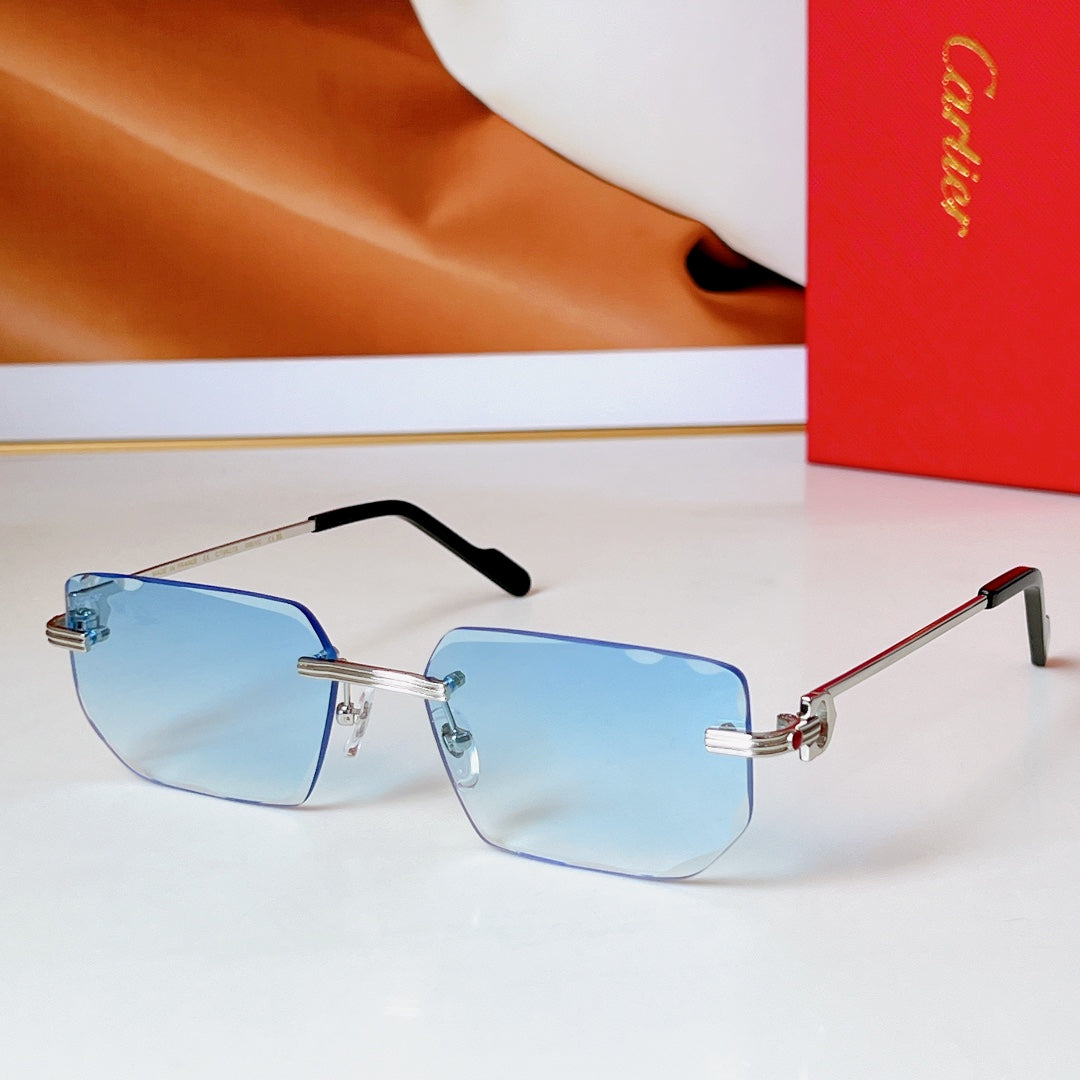 CARTIER C DE RIMLESS RECTANGULAR FRAME SUNGLASSES CT0627S IN METAL
