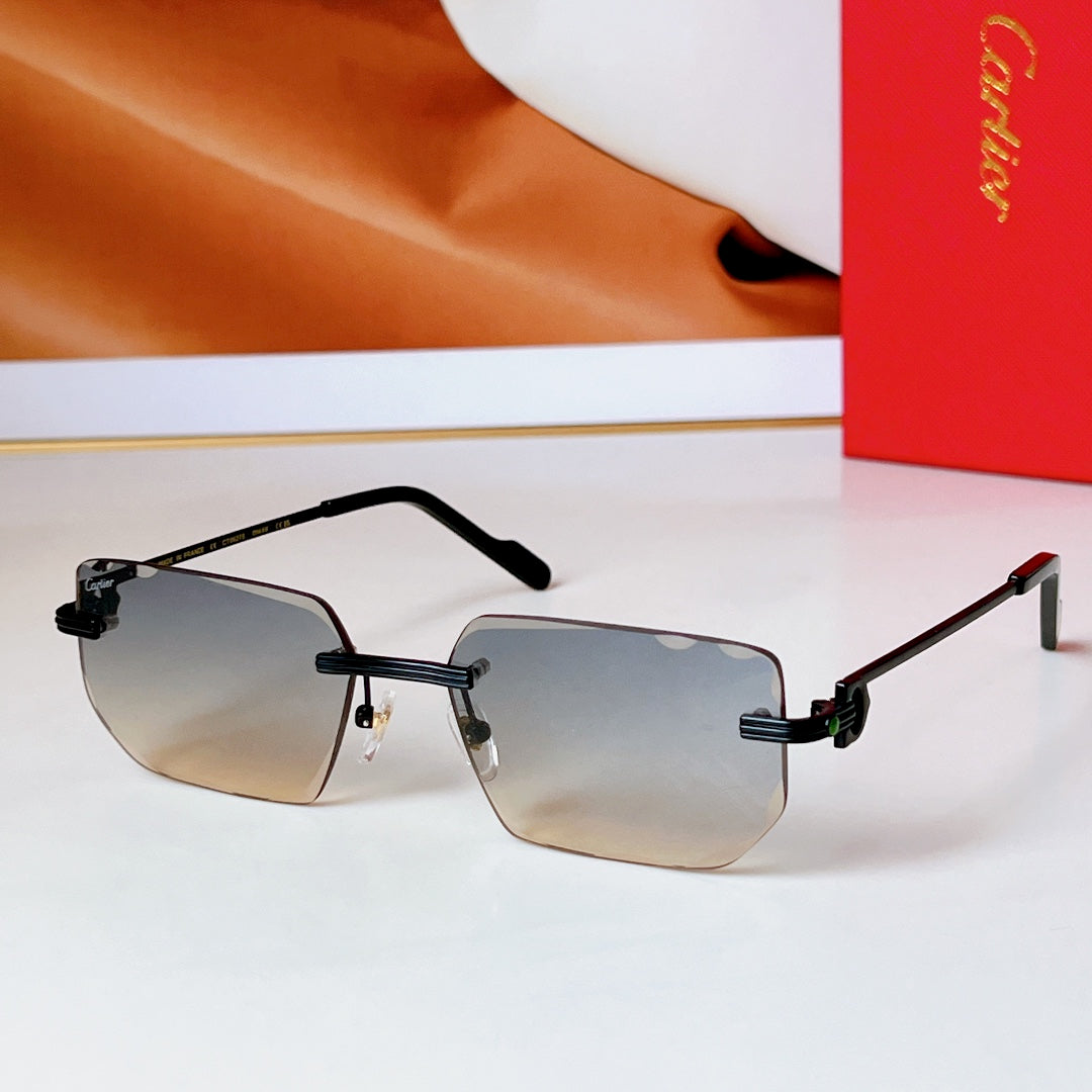 CARTIER C DE RIMLESS RECTANGULAR FRAME SUNGLASSES CT0627S IN METAL
