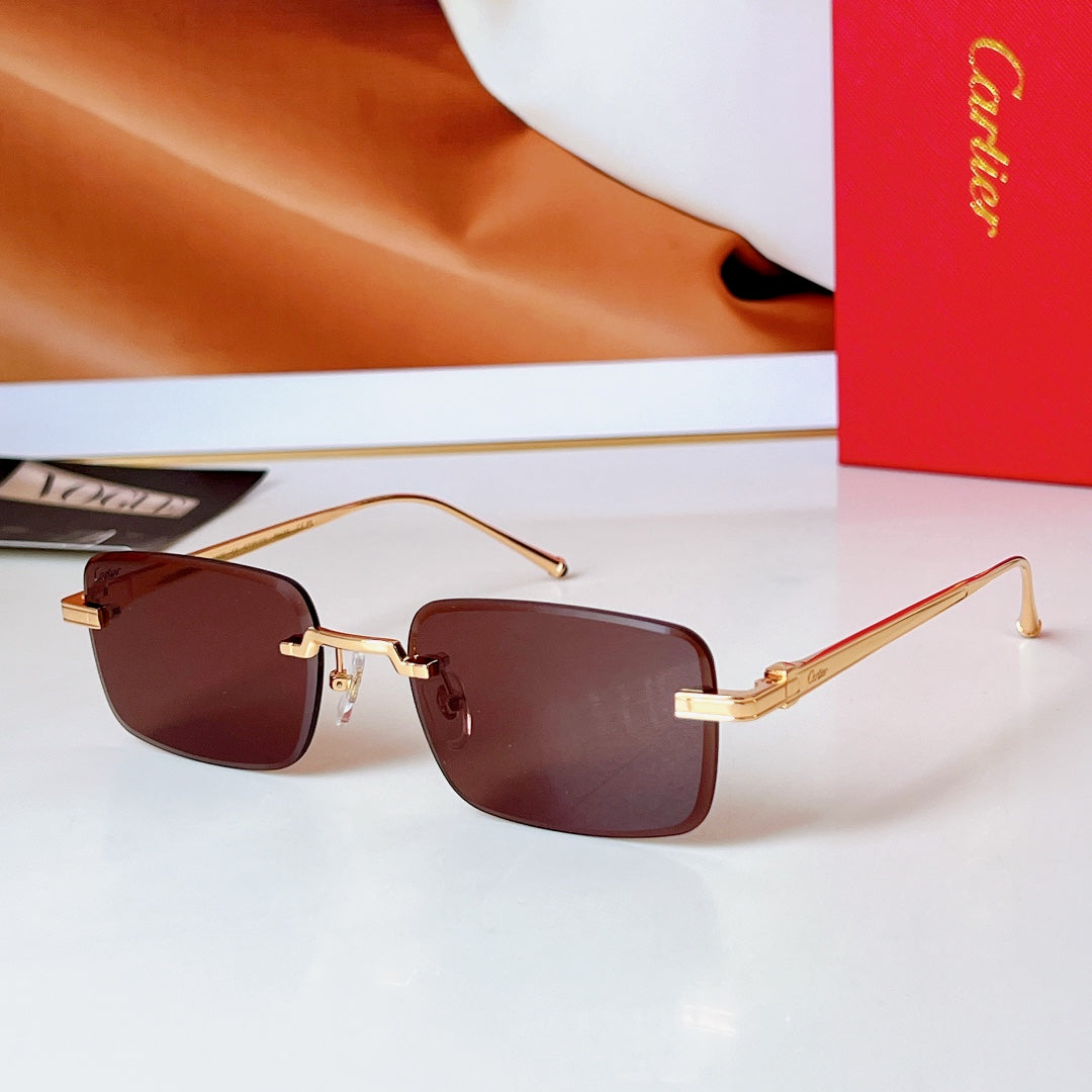CARTIER C DE RIMLESS RECTANGULAR FRAME SUNGLASSES 580851 IN METAL