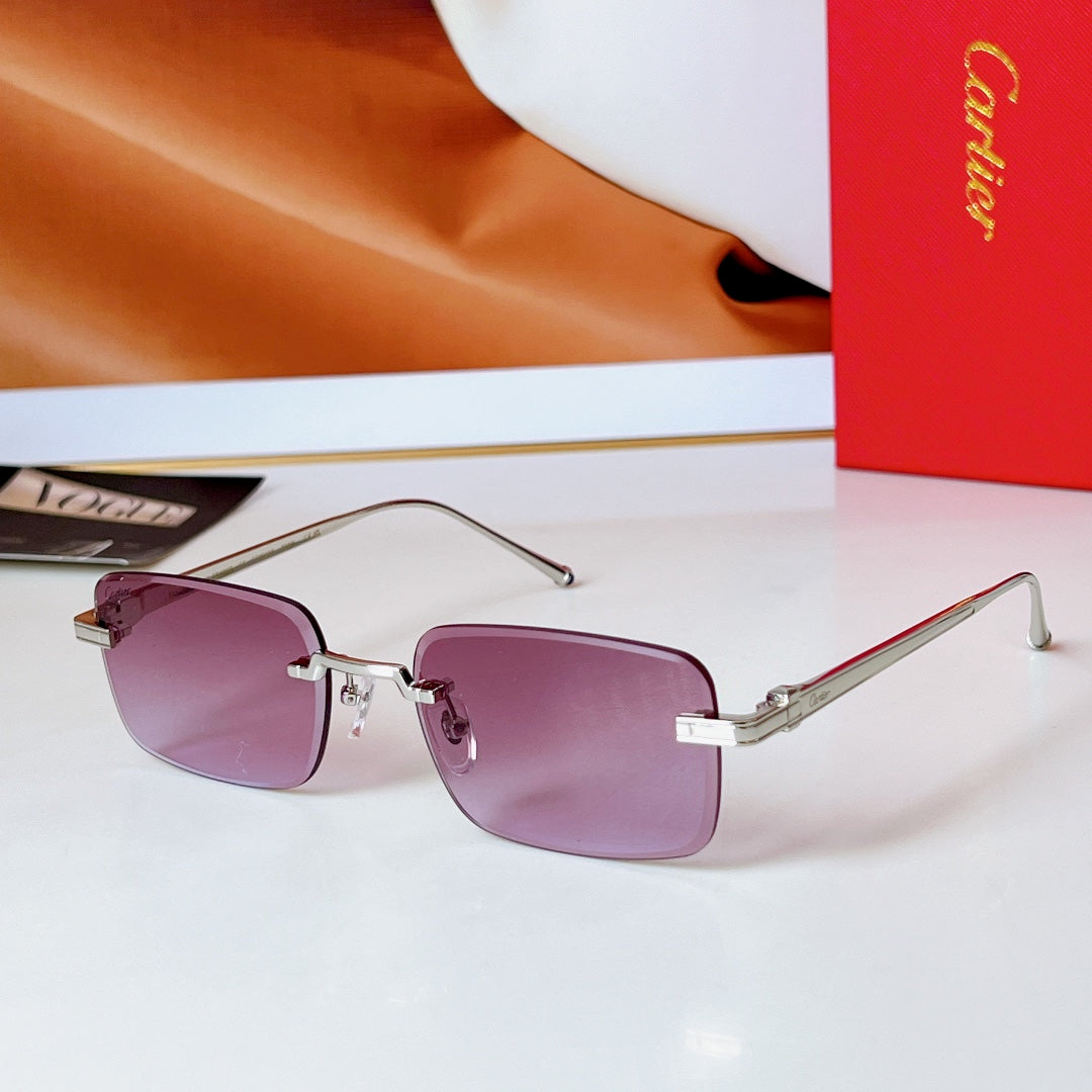 CARTIER C DE RIMLESS RECTANGULAR FRAME SUNGLASSES 580851 IN METAL