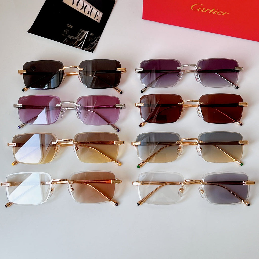CARTIER C DE RIMLESS RECTANGULAR FRAME SUNGLASSES 580851 IN METAL