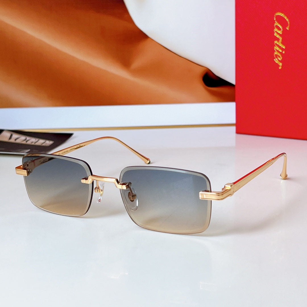 CARTIER C DE RIMLESS RECTANGULAR FRAME SUNGLASSES 580851 IN METAL