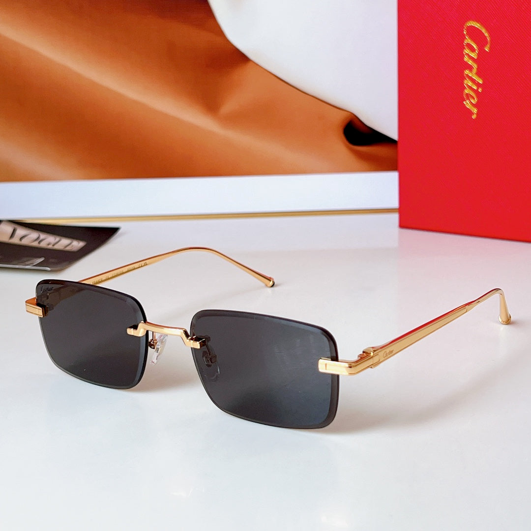 CARTIER C DE RIMLESS RECTANGULAR FRAME SUNGLASSES 580851 IN METAL