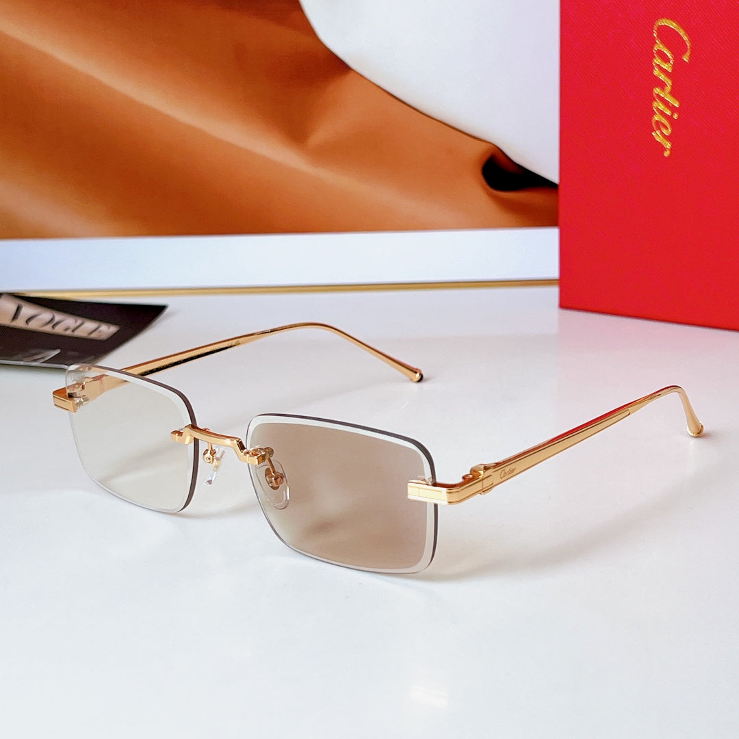 CARTIER C DE RIMLESS RECTANGULAR FRAME SUNGLASSES 580851 IN METAL