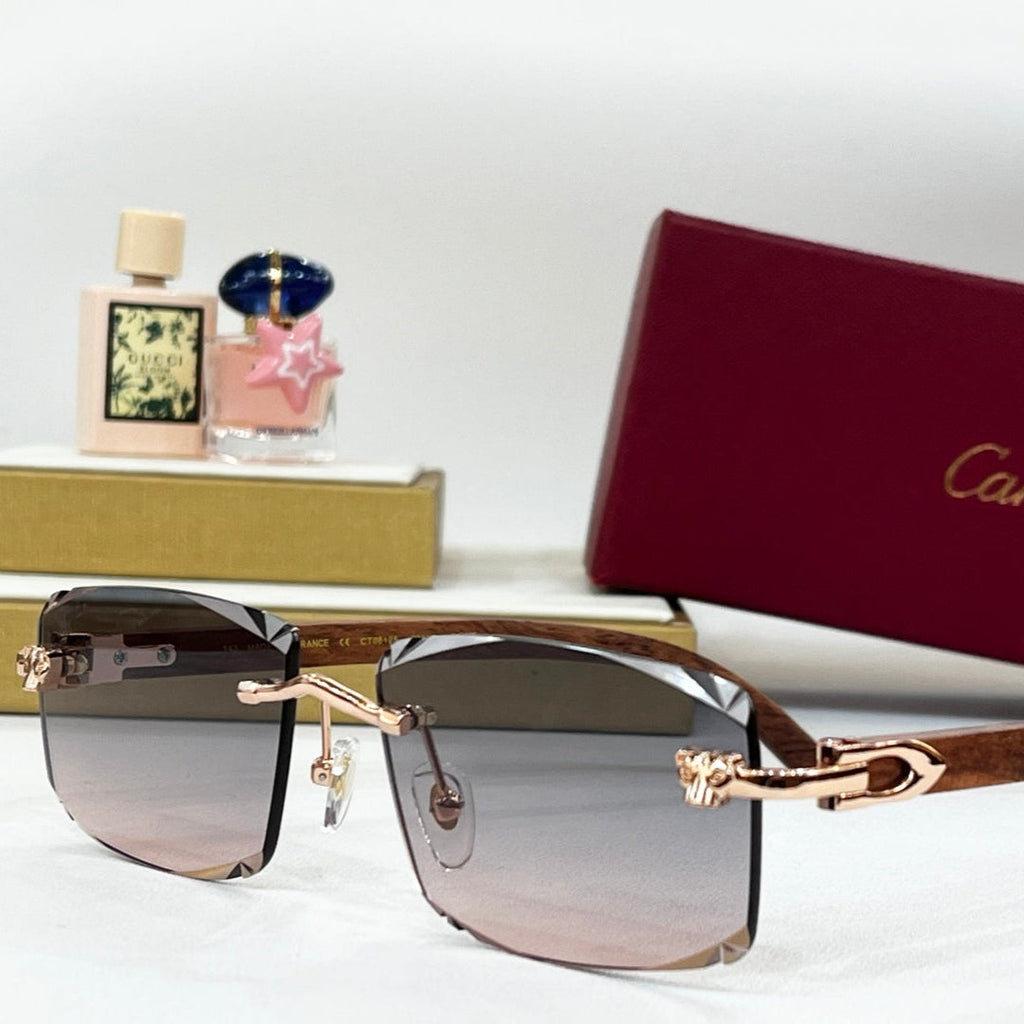 CARTIER C DE RIMLESS RECTANGULAR FRAME SUNGLASSES CT0612S IN METAL