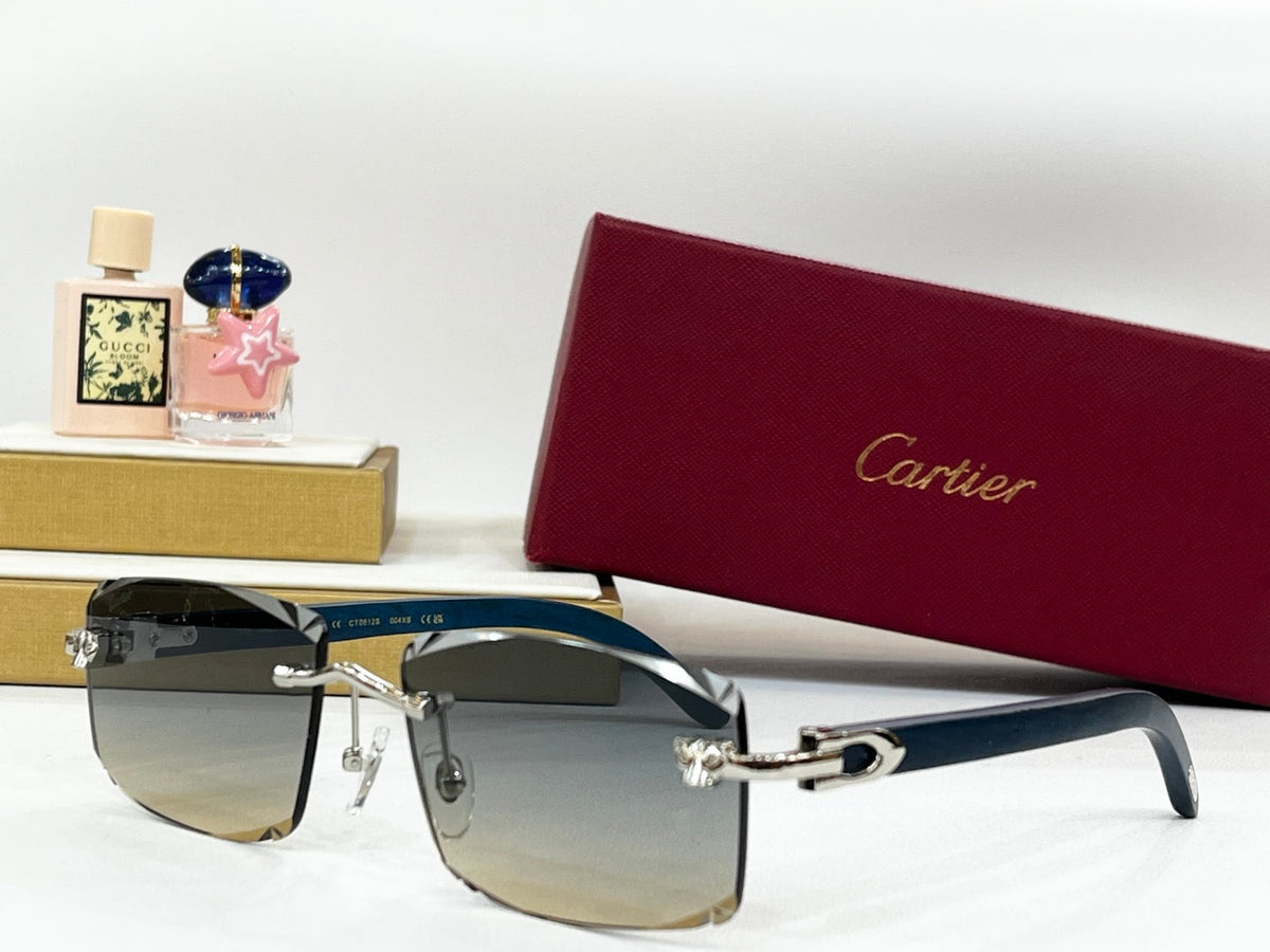 CARTIER C DE RIMLESS RECTANGULAR FRAME SUNGLASSES CT0612S IN METAL