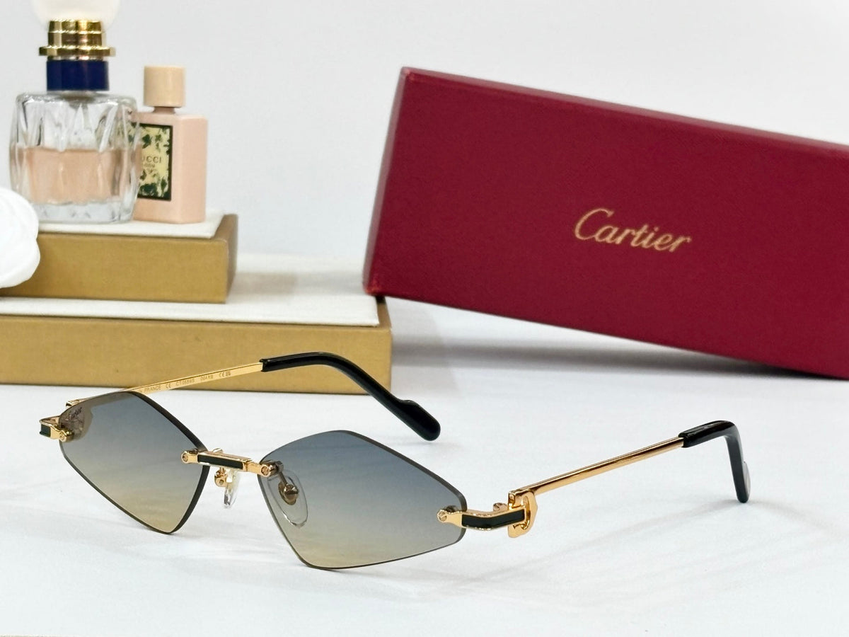 CARTIER C DE RIMLESS ANGULAR FRAME SUNGLASSES CT0695 IN METAL