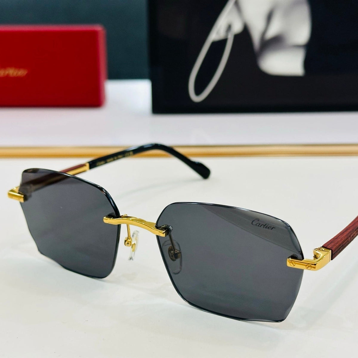 CARTIER SIGNATURE C DE RECTANGULAR FRAME SUNGLASSES CT0483S IN METAL AND WOODEN