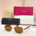 CARTIER C DE RIMLESS GEOMETRIC FRAME SUNGLASSES 579510 IN METAL AND WOODEN