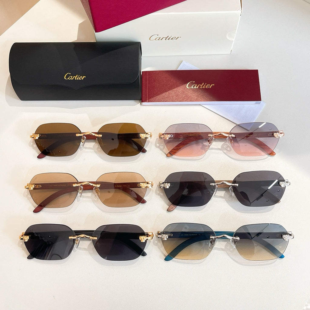 CARTIER C DE RIMLESS GEOMETRIC FRAME SUNGLASSES 579510 IN METAL AND WOODEN