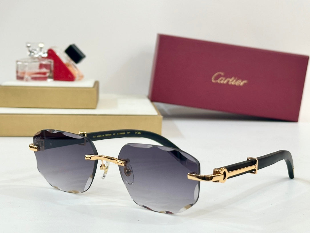 CARTIER C DE GEOMETRIC FRAME SUNGLASSES CT0606S IN METAL AND WOODEN