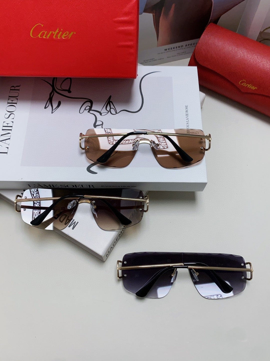 CARTIER C DE RIMLESS NAVIGATOR FRAME SUNGLASSES 548665 IN METAL