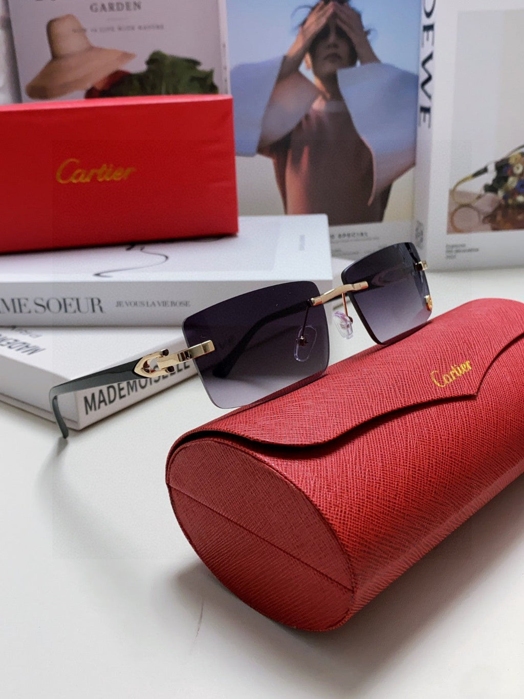 CARTIER C DE RECTANGULAR FRAME SUNGLASSES 555890 IN METAL AND ACETATE