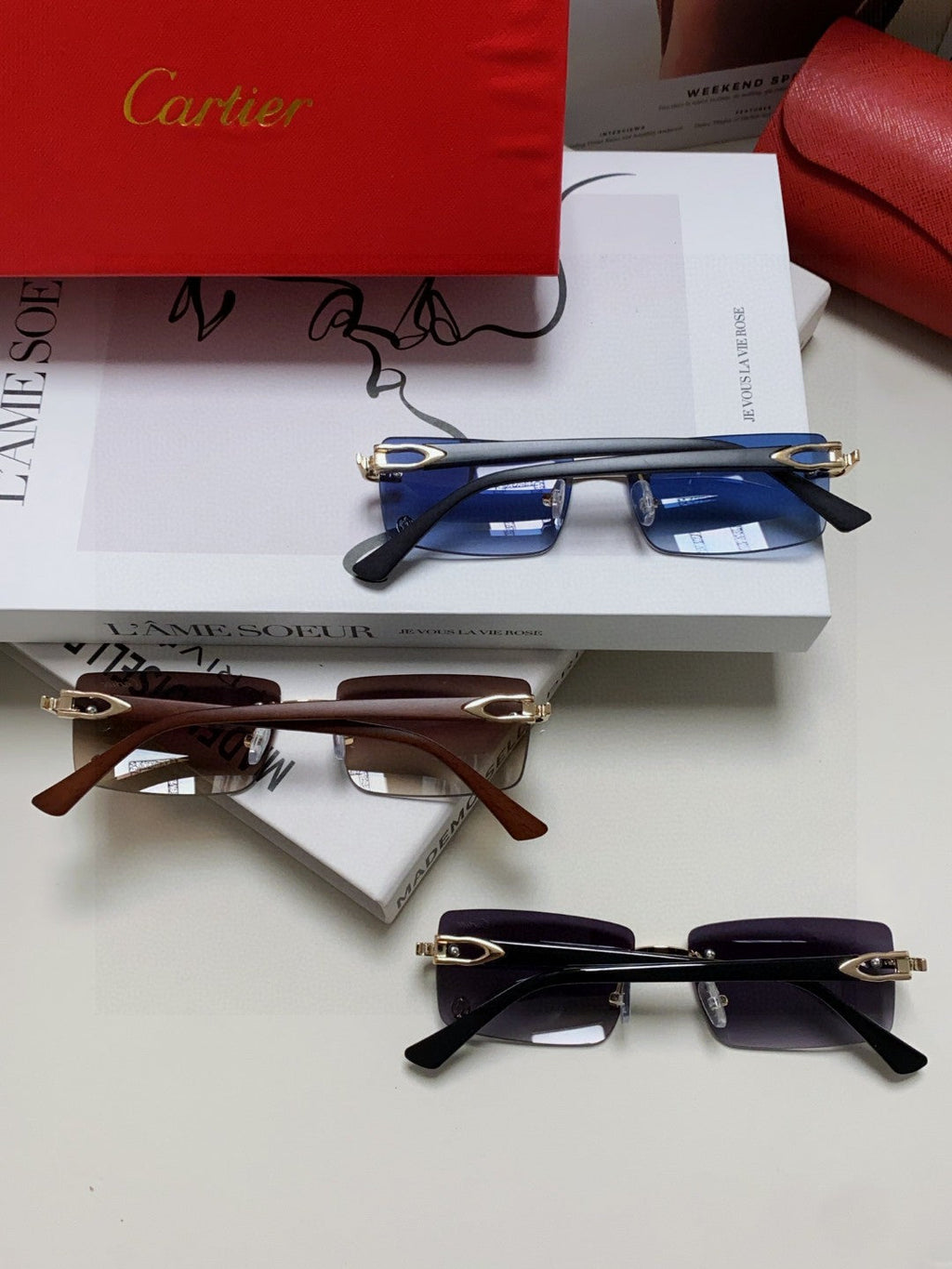 CARTIER C DE RECTANGULAR FRAME SUNGLASSES 555890 IN METAL AND ACETATE