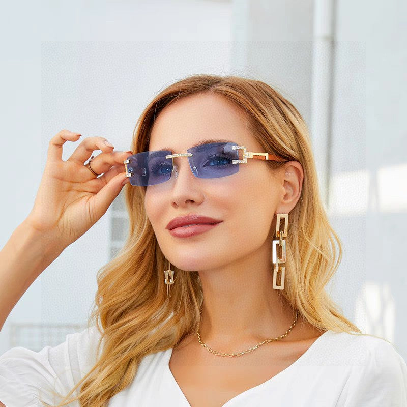 CARTIER CRYSTAL STUDDED C DE RECTANGULAR FRAME SUNGLASSES 533159 IN METAL