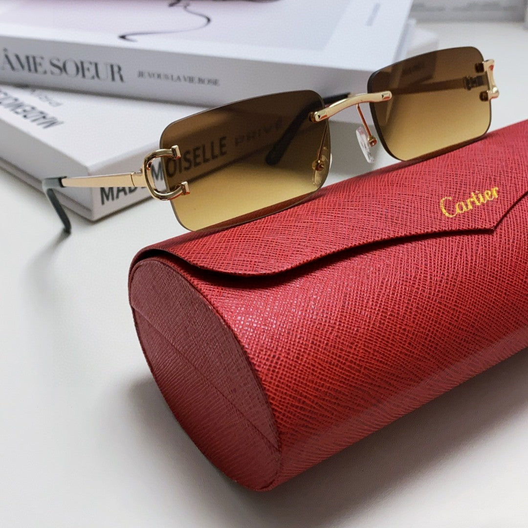 CARTIER C DE RECTANGULAR RIMLESS FRAME SUNGLASSES  575769 IN METAL