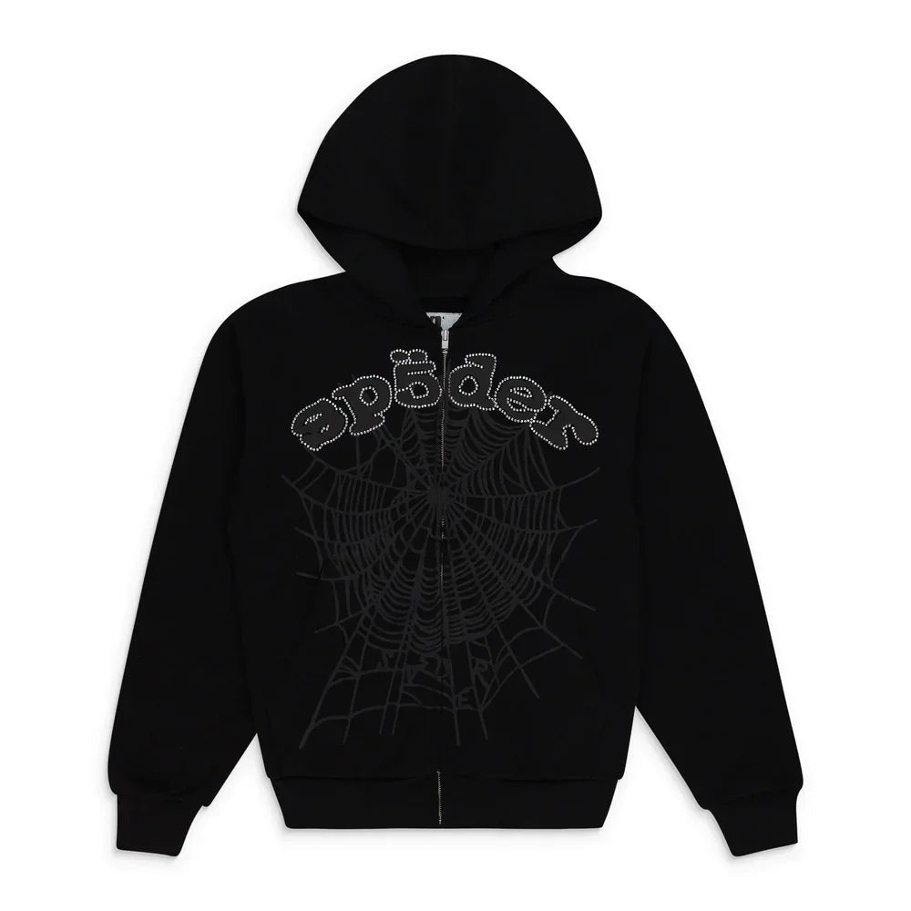 Sp5der OG Web V2 Rhinestone Zip Up Black