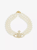 VIVIENNE WESTWOOD Triple-Row Faux-Pearl Orb Pendant Choker Brass(2 Colors)